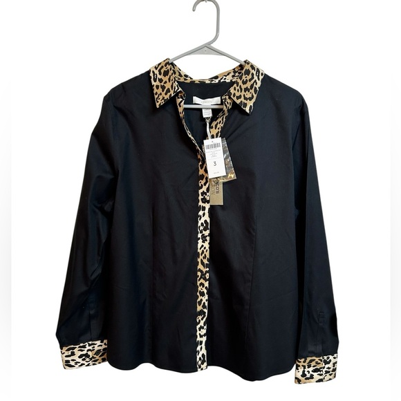 Chico's Blouse Womens Animal Print Button Up Wrinkle Resistant Cotton Size 3 NWT - Picture 8 of 9